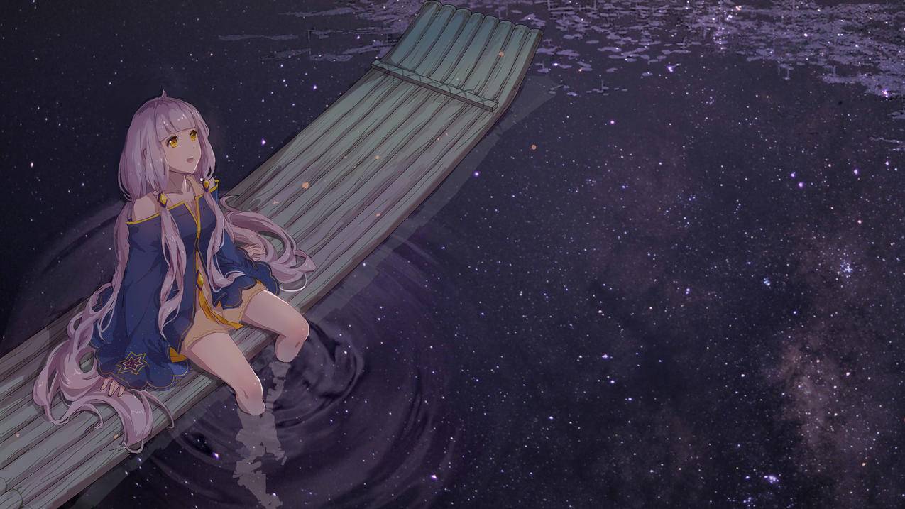 星尘 星空 湖水 竹筏 少女4K动漫高清壁纸
