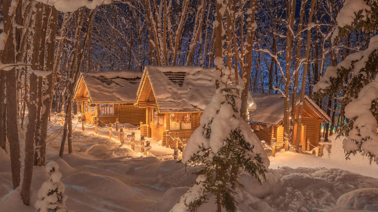 冬季 大雪 雪景 雪 木屋 风景 4k电脑高清壁纸