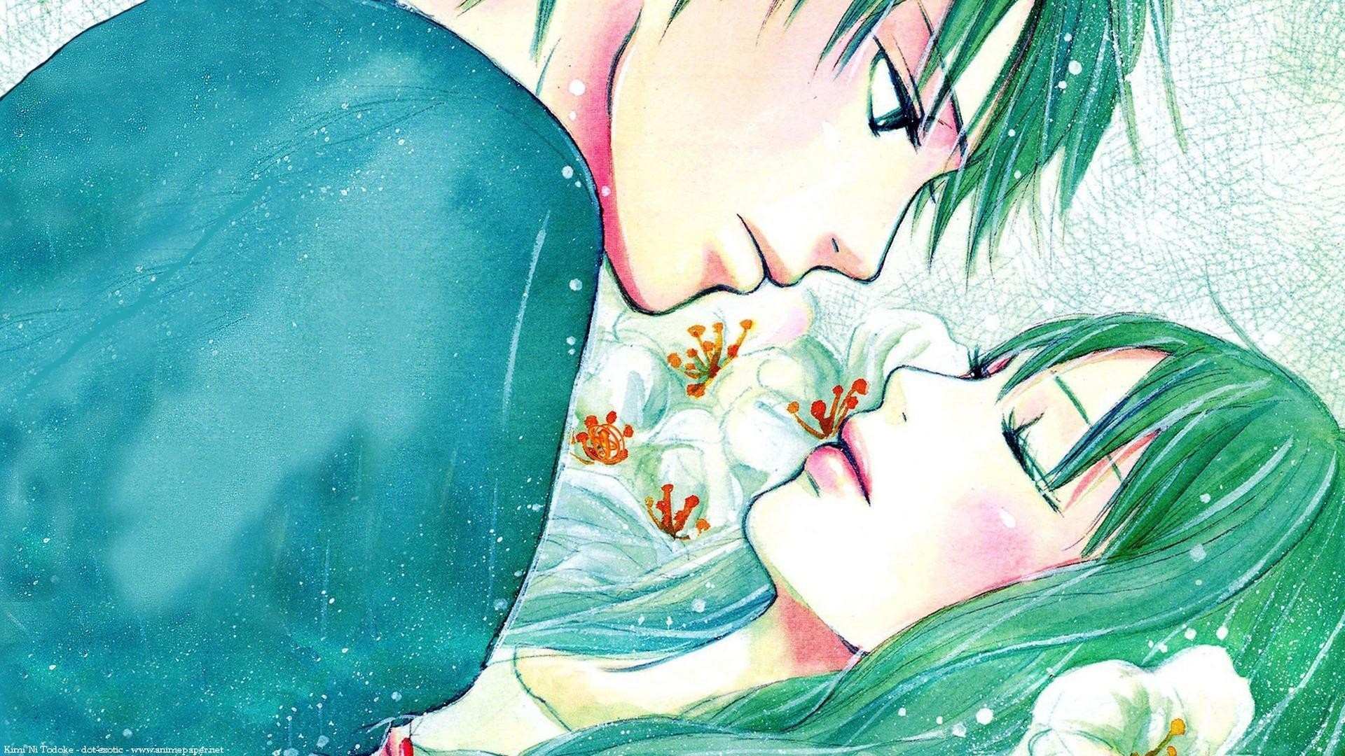 恋人，二人，浪漫，鲜花，绘画动漫桌面高清壁纸