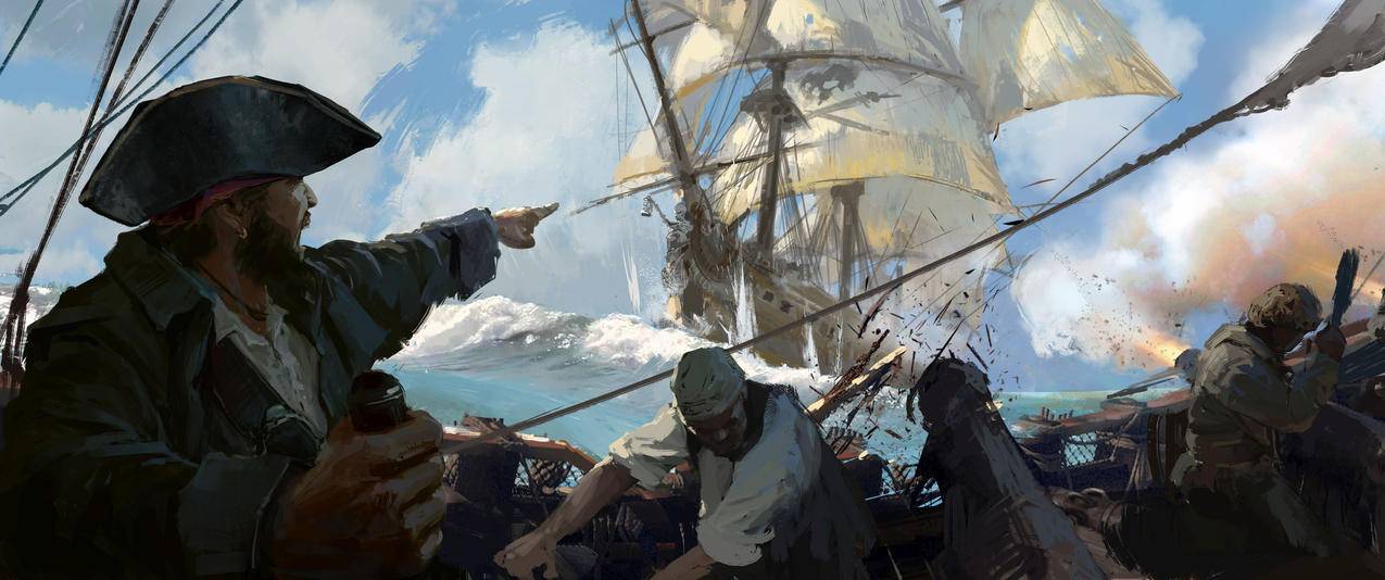 海船员帆船海盗游戏带鱼屏高清壁纸