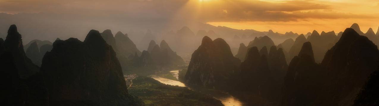 桂林阳朔漓江山水日落5120x1440风景高清壁纸