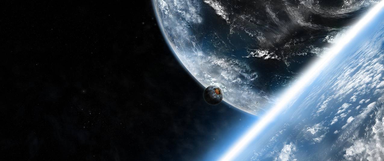 太空星球带鱼屏高清壁纸