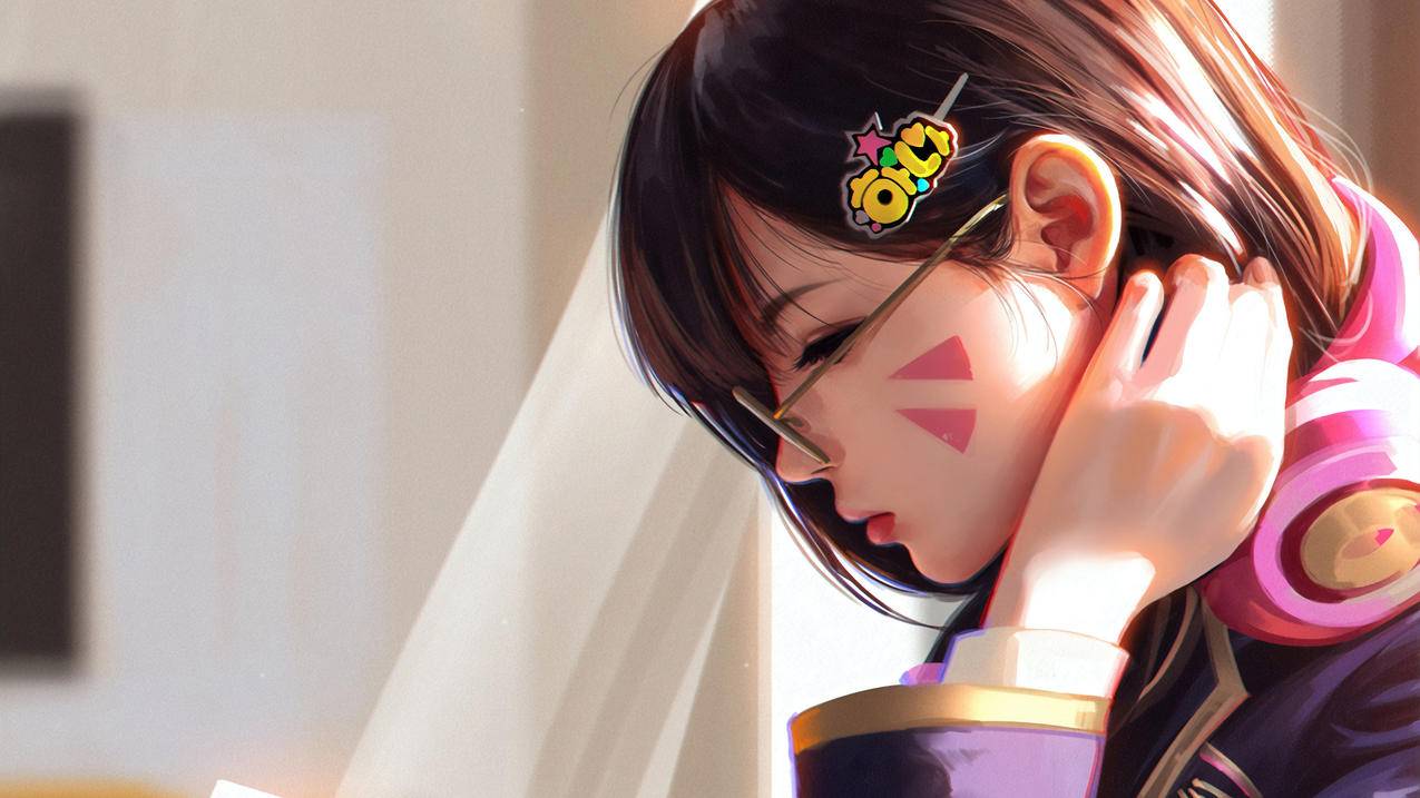 守望先锋 D.va同人 校服 耳机 发夹 眼镜 窗帘 阳光 4K手机高清壁纸 4K超清游戏电脑手机高清壁纸