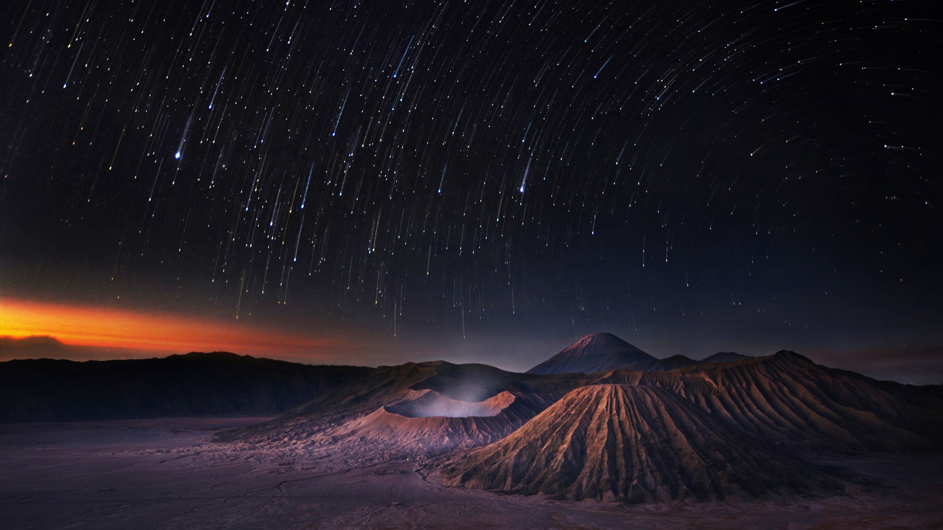 宇宙,晚上,山,天空,星星,流星,桌面高清壁纸