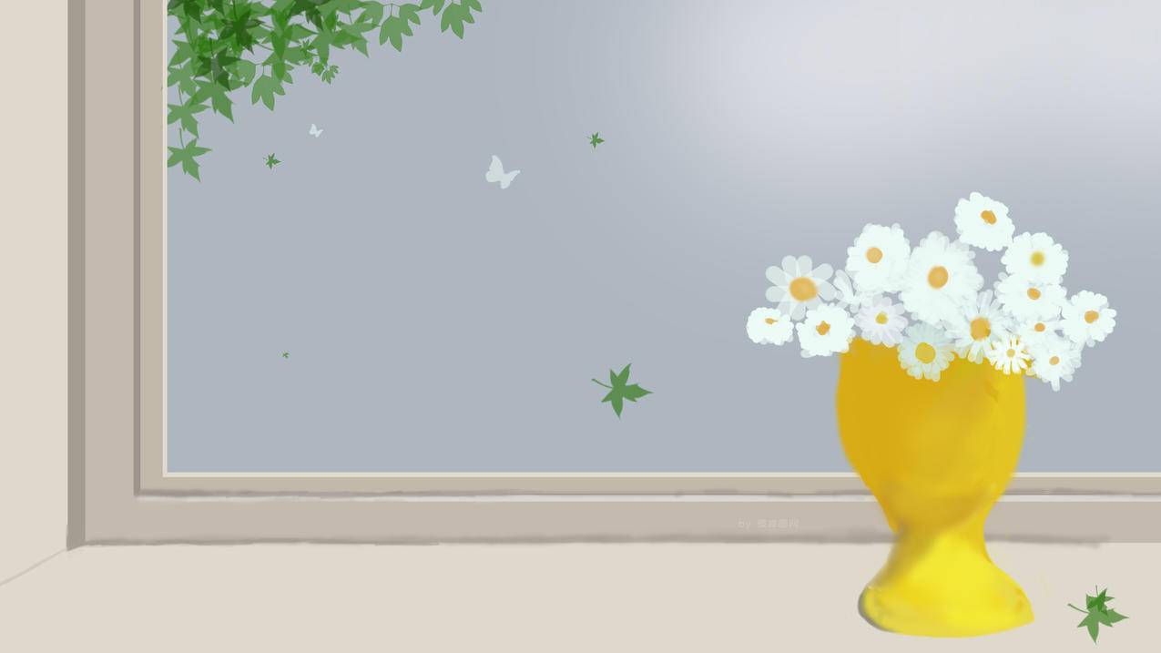 小清新 窗 花 枫叶 绘画 4k电脑高清壁纸