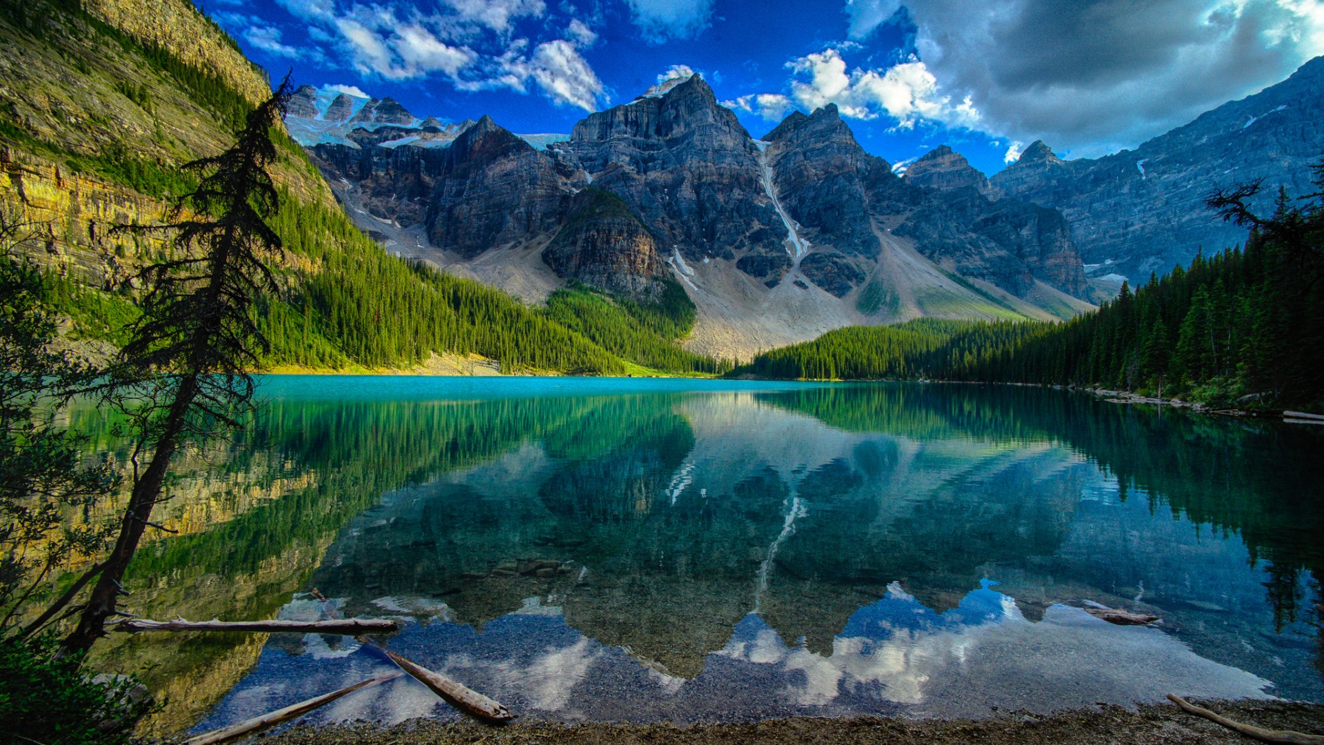 加拿大风景树木,山,湖水,自然风景图片桌面高清壁纸