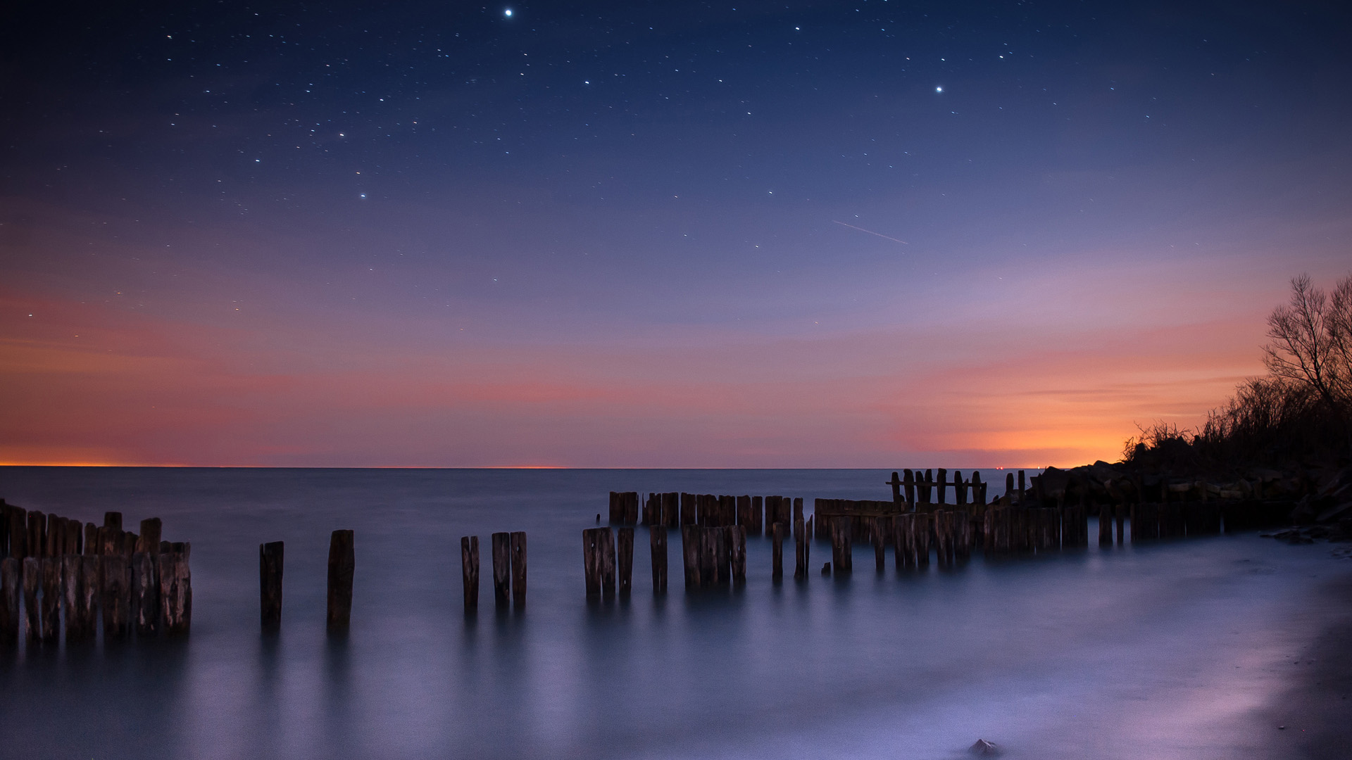 夜晚天空,星星,星座,海风景桌面高清壁纸
