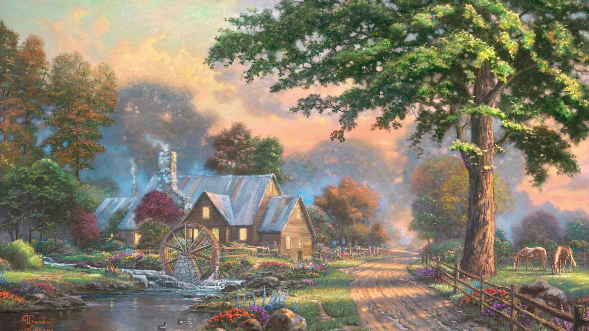 油画树,风景油画,精品油画,宁静托马斯金凯德,高清壁纸