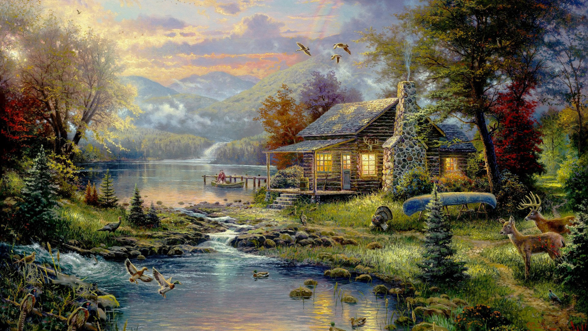 托马斯·金凯德 Thomas Kinkade,仙境天堂,风景桌面高清壁纸
