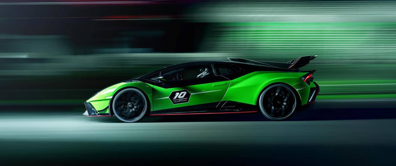 兰博基尼绿色赛车Huracan STO SC 10 Anniversario 3440x1440带鱼屏高清壁纸