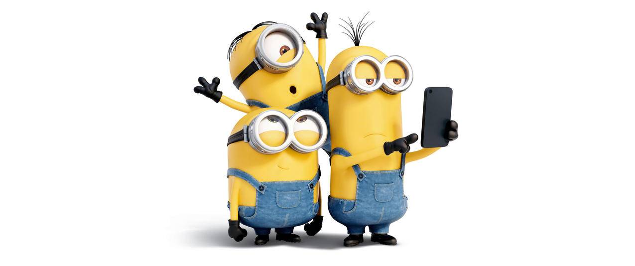三个可爱小黄人可爱表情手势手机小黄人带鱼屏高清壁纸