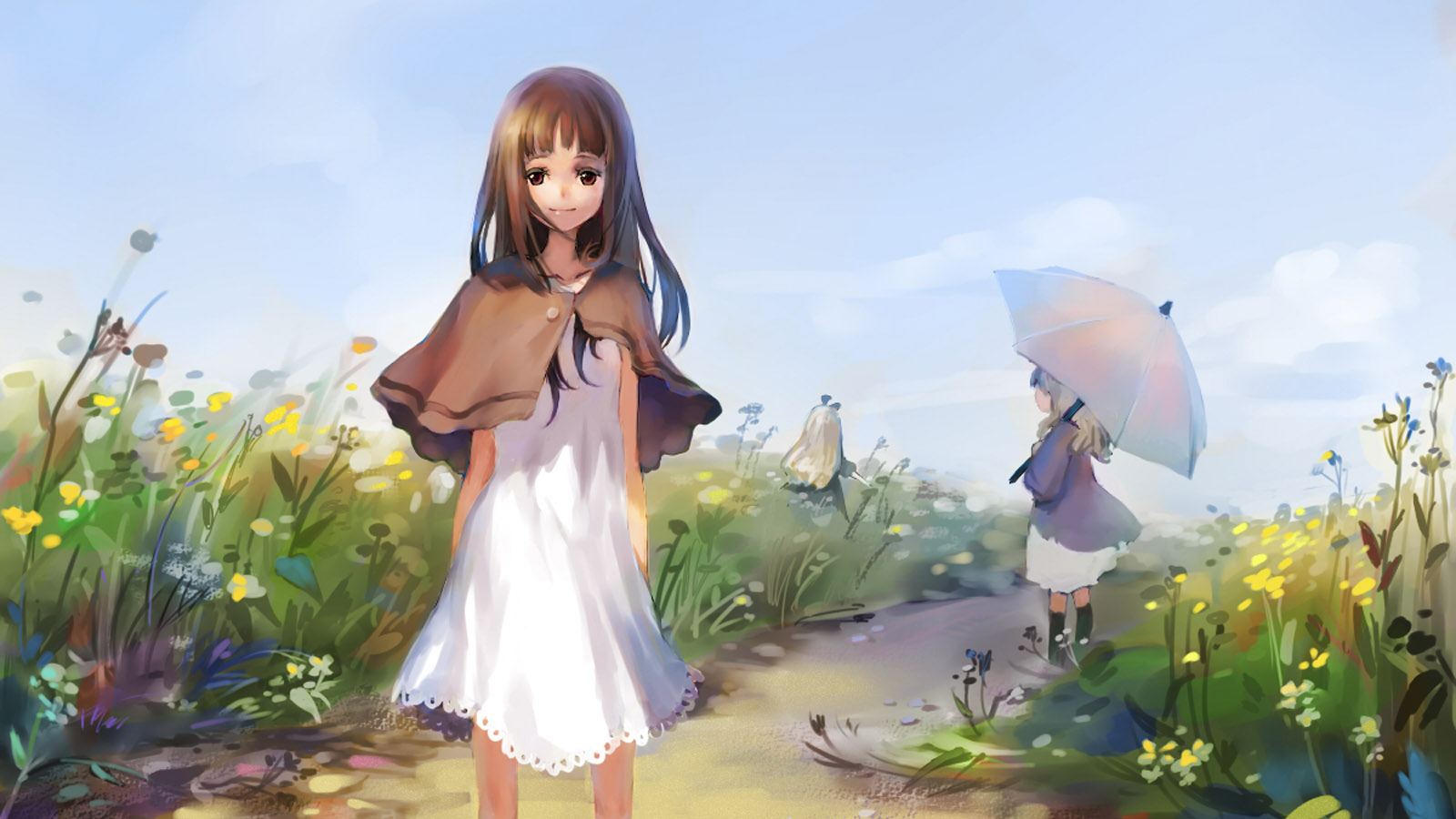 可爱少女风景画桌面高清壁纸