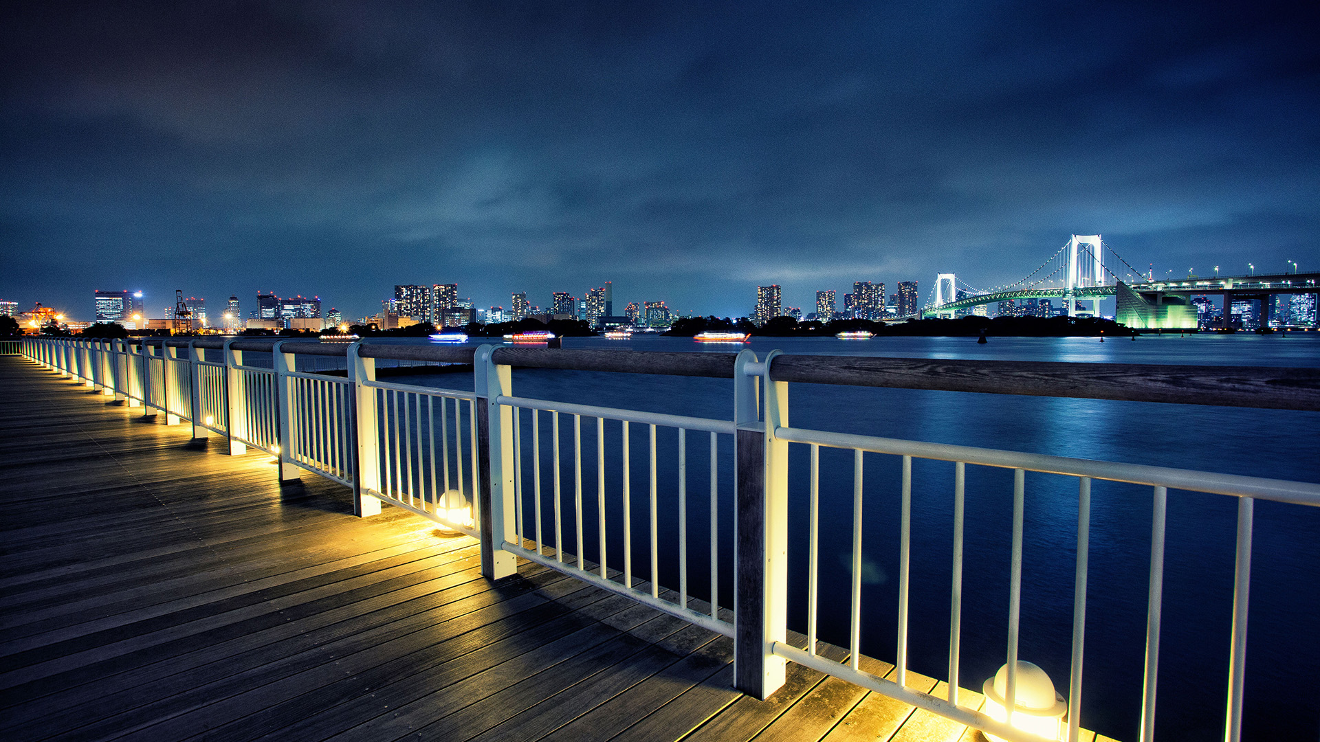 城市,夜晚,灯,静谧,安静,桥,天空,风景桌面高清壁纸