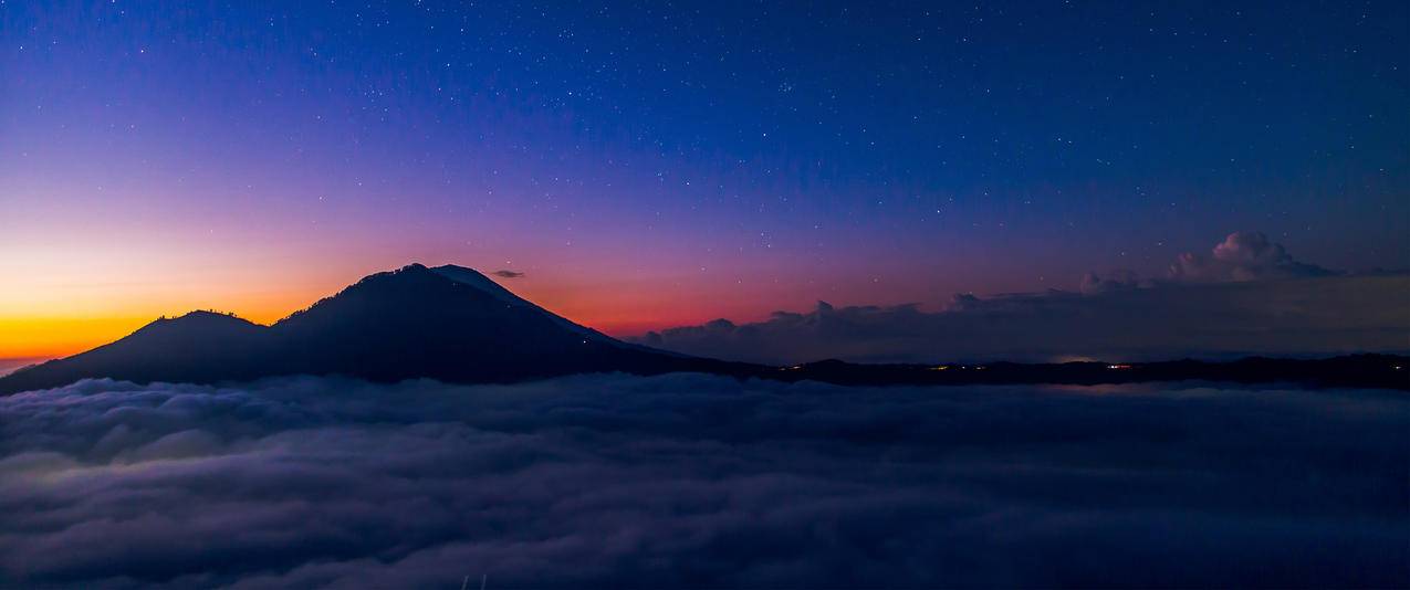 云日落天空星星风景带鱼屏高清壁纸