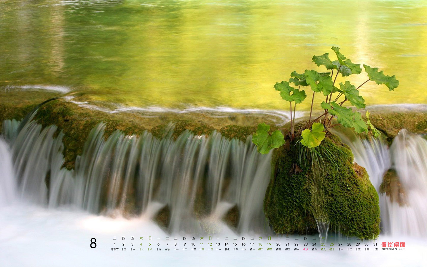 清凉流水 2012年8月日历桌面高清壁纸