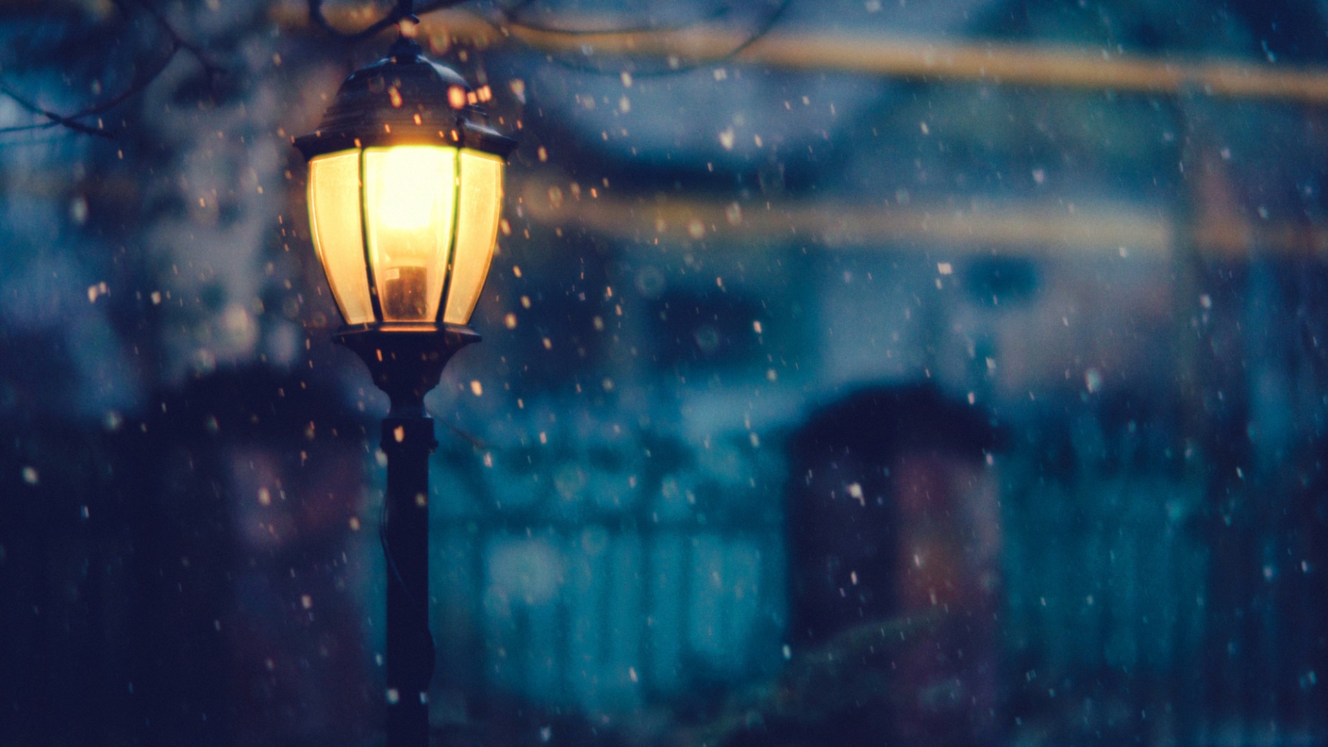 路灯,夜景,雪景,桌面高清壁纸