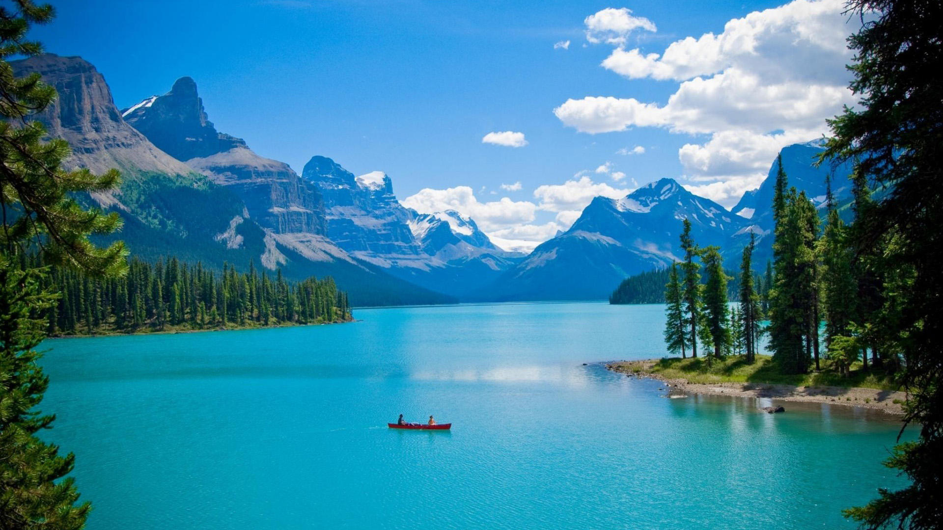 加拿大风景,湖泊,森林,山地,船宽屏自然桌面高清壁纸