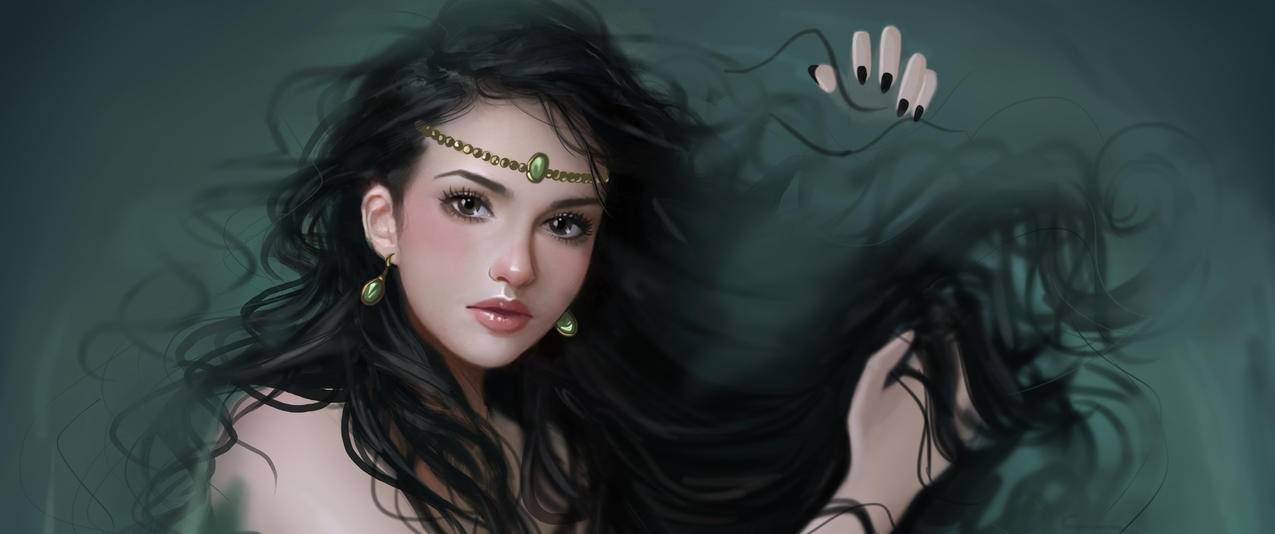 女子耳环挂饰绘画带鱼屏高清壁纸