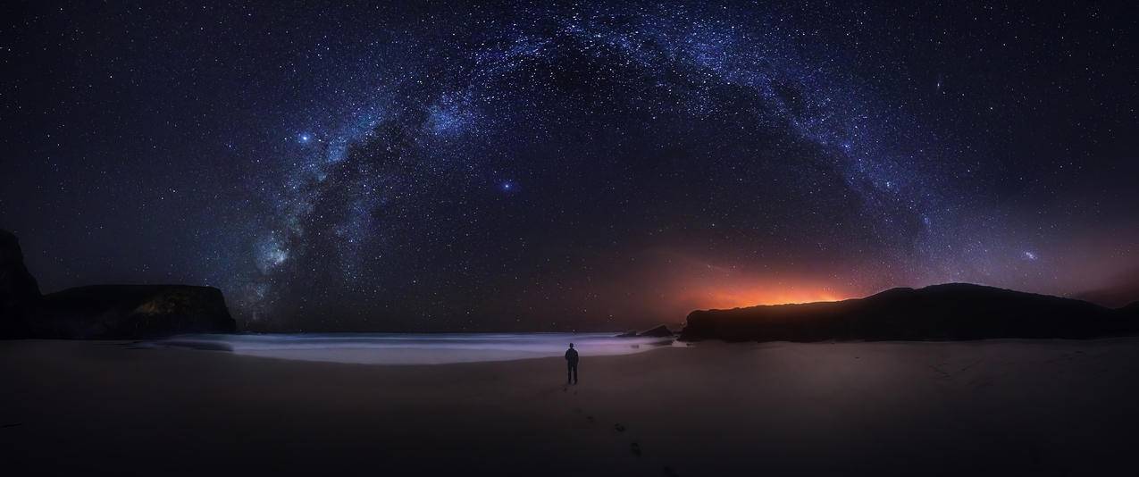 银河星空一个人风景3440x1440带鱼屏高清壁纸