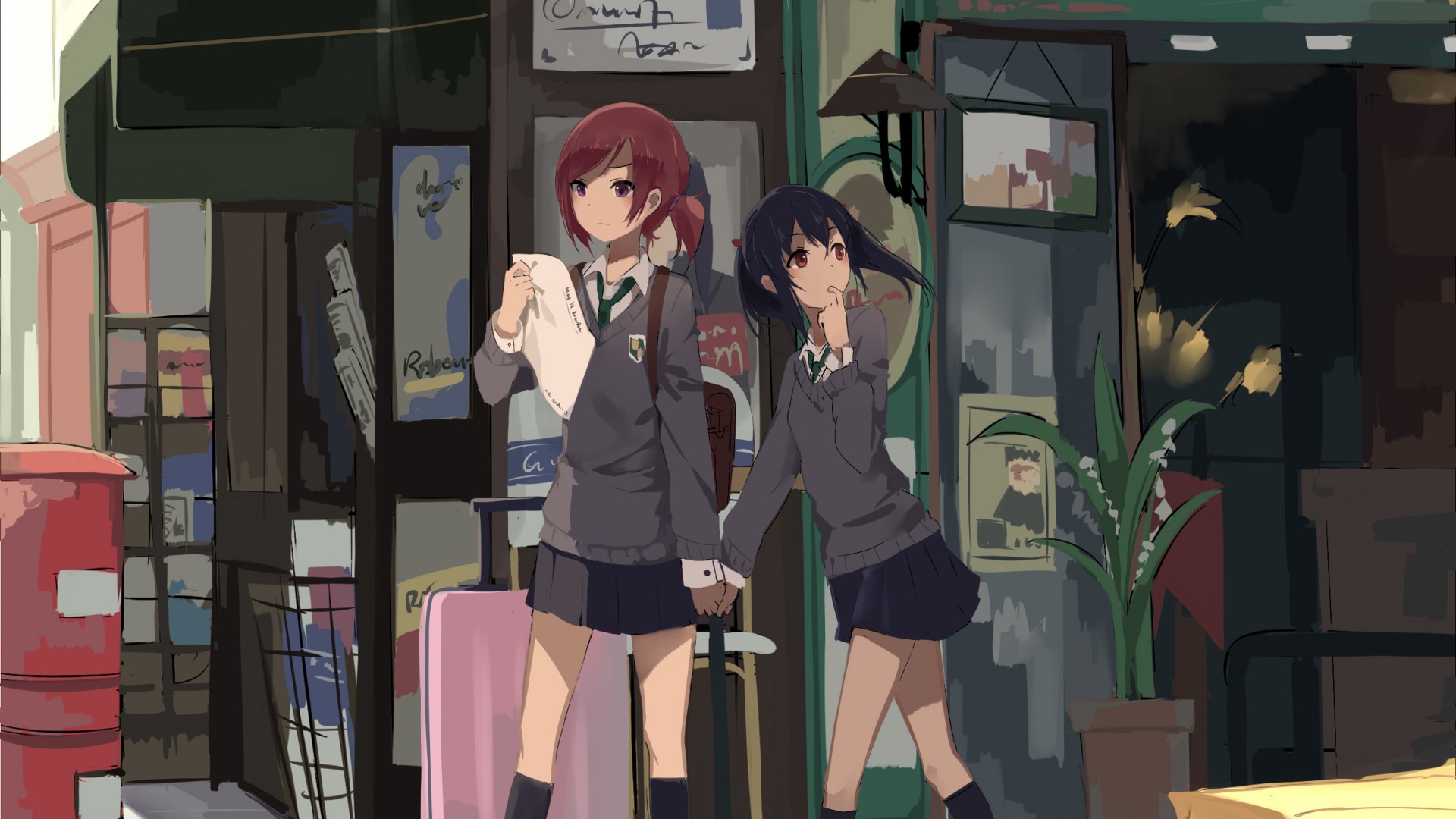 漂亮动漫女生，校服，可爱电脑桌面高清壁纸