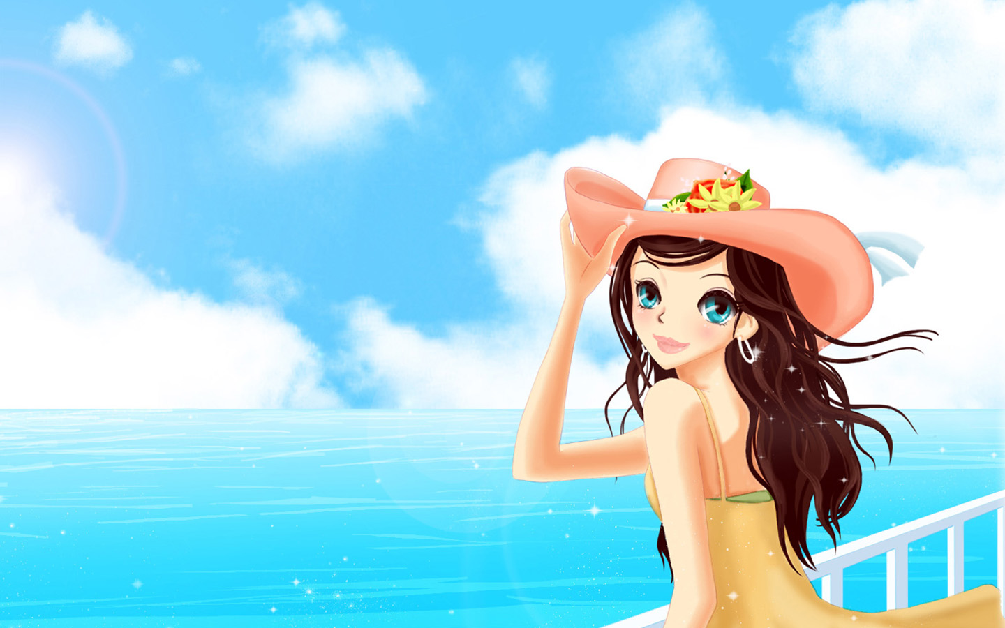 清爽海边女孩桌面