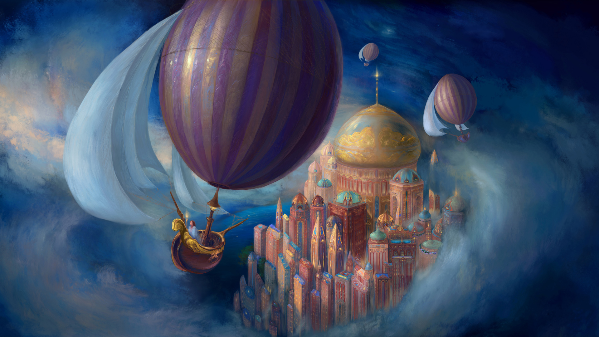 梦想,天空,城堡,热气球唯美高清壁纸