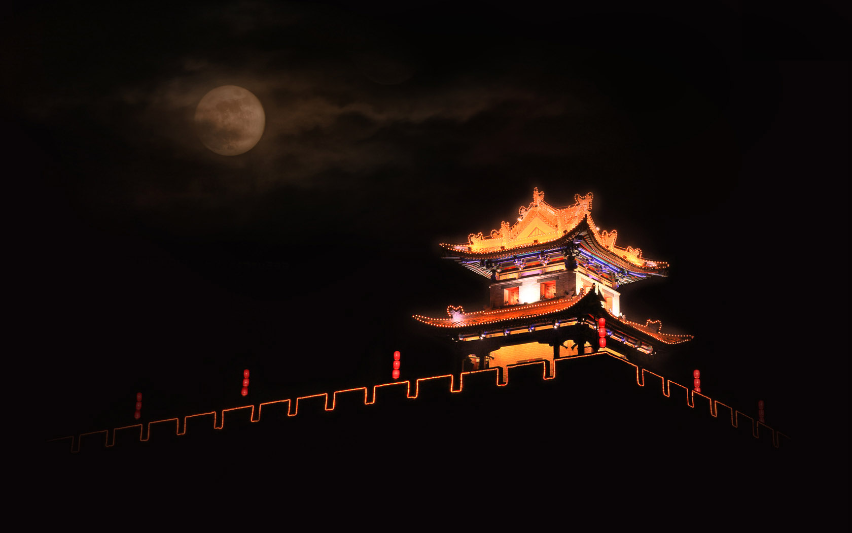 夜景城楼风景桌面高清壁纸