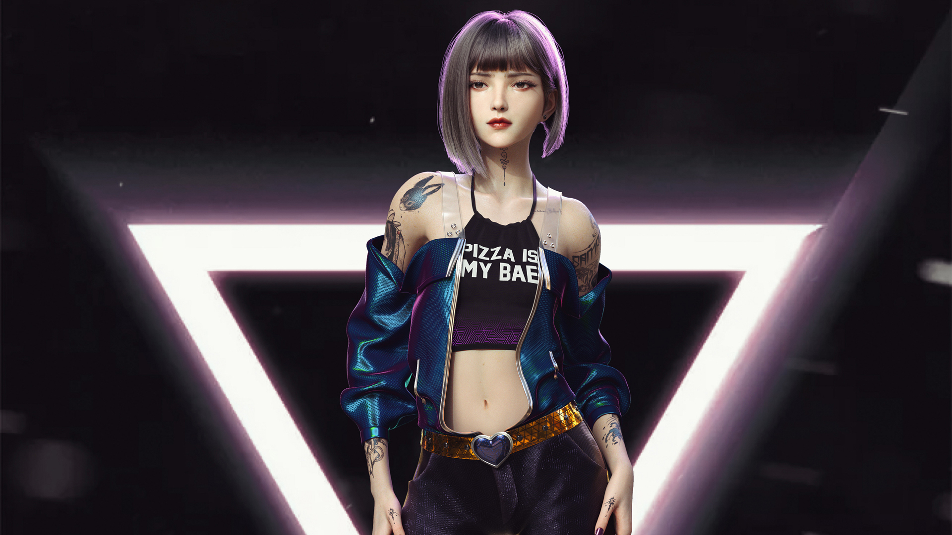 个性短发美女 纹身 露肚脐 时尚装 精选高清壁纸