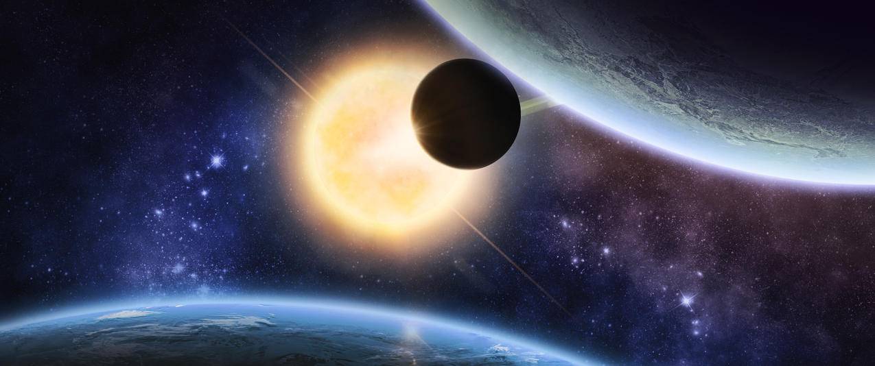 太空星球桌面带鱼屏高清壁纸