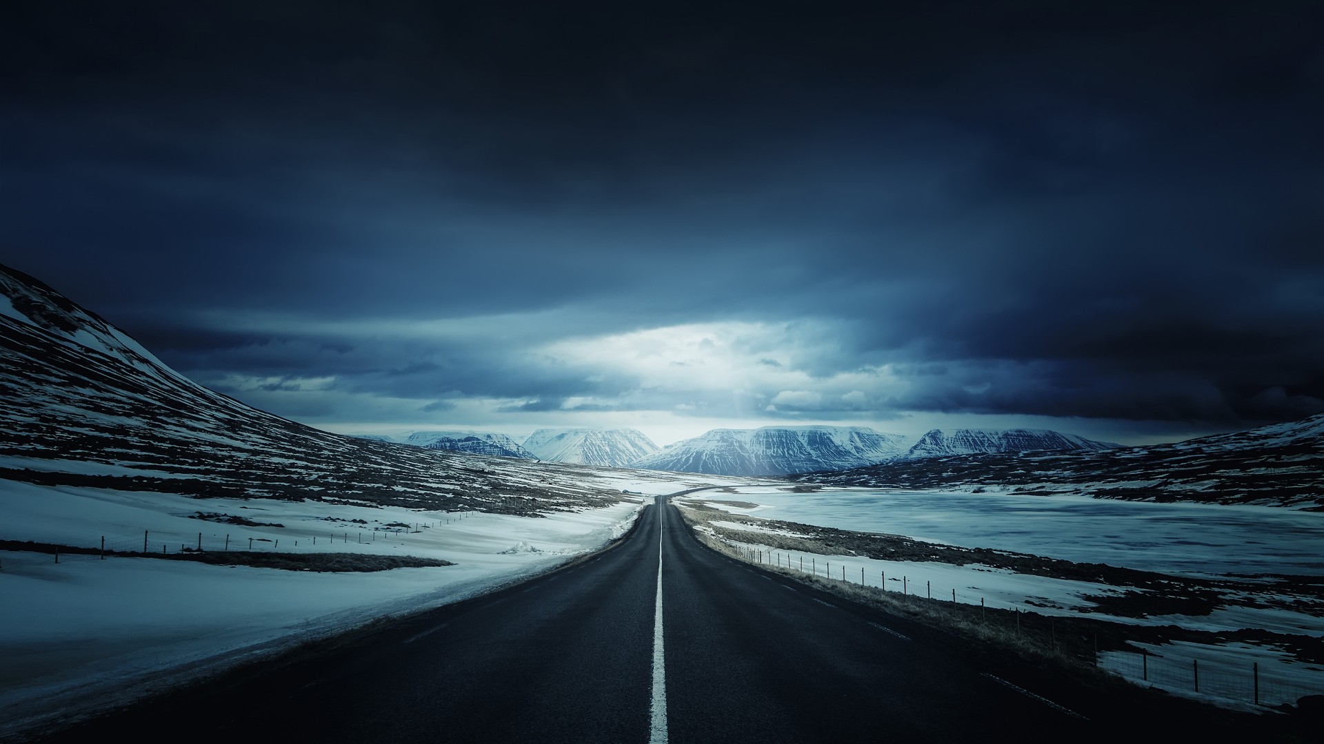 冰岛的环城公路,道路,山,雪,风景高清壁纸