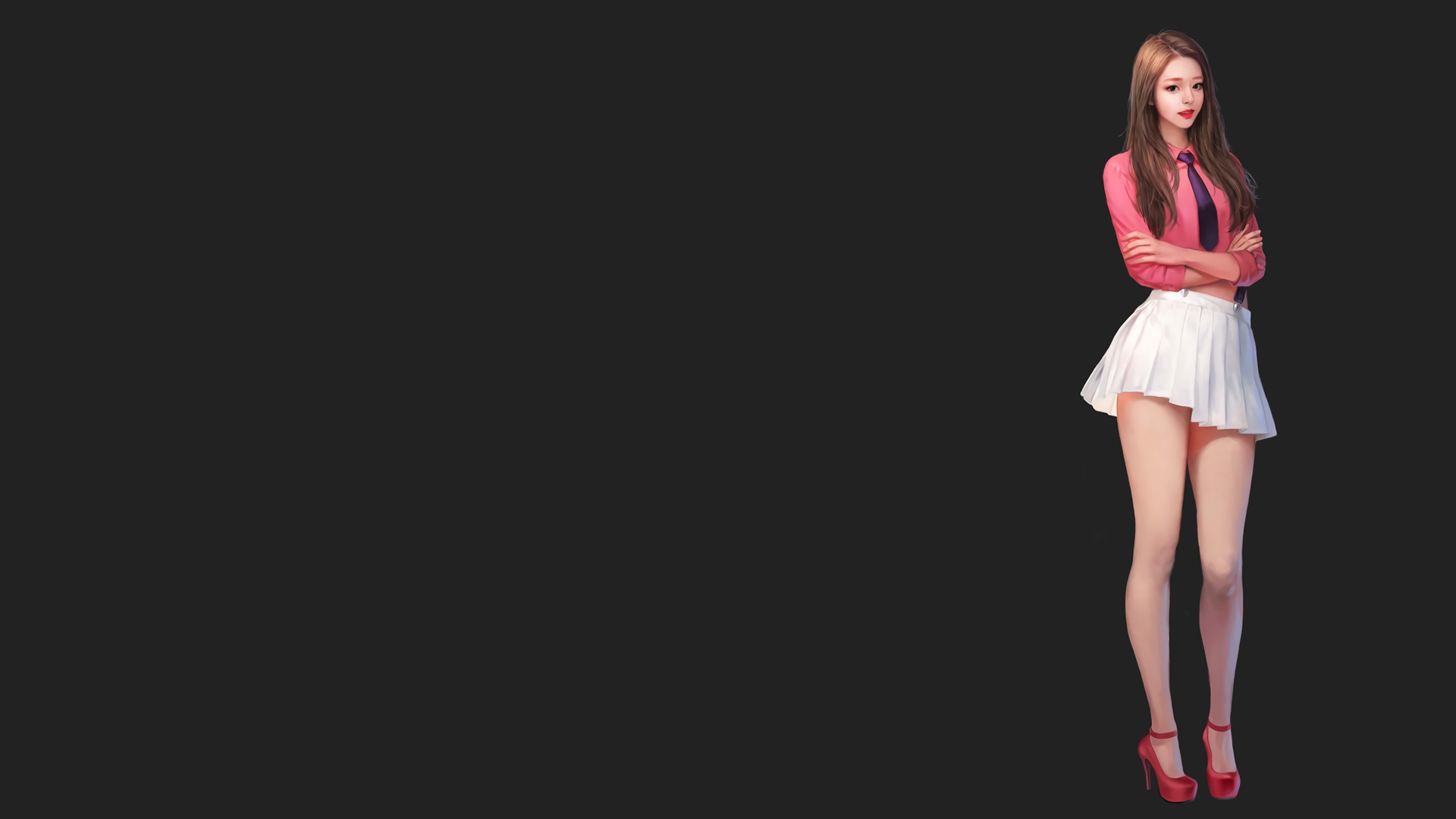 美女迷你裙高跟鞋领带插画高清壁纸
