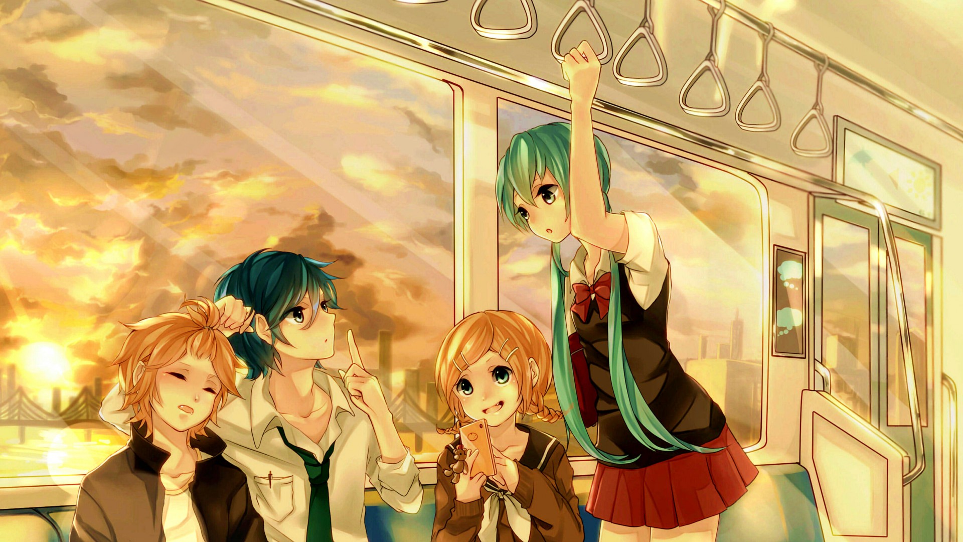 甜蜜的时光，VOCALOID，初音未来，公交车，地铁，温馨，动漫人物桌面高清壁纸