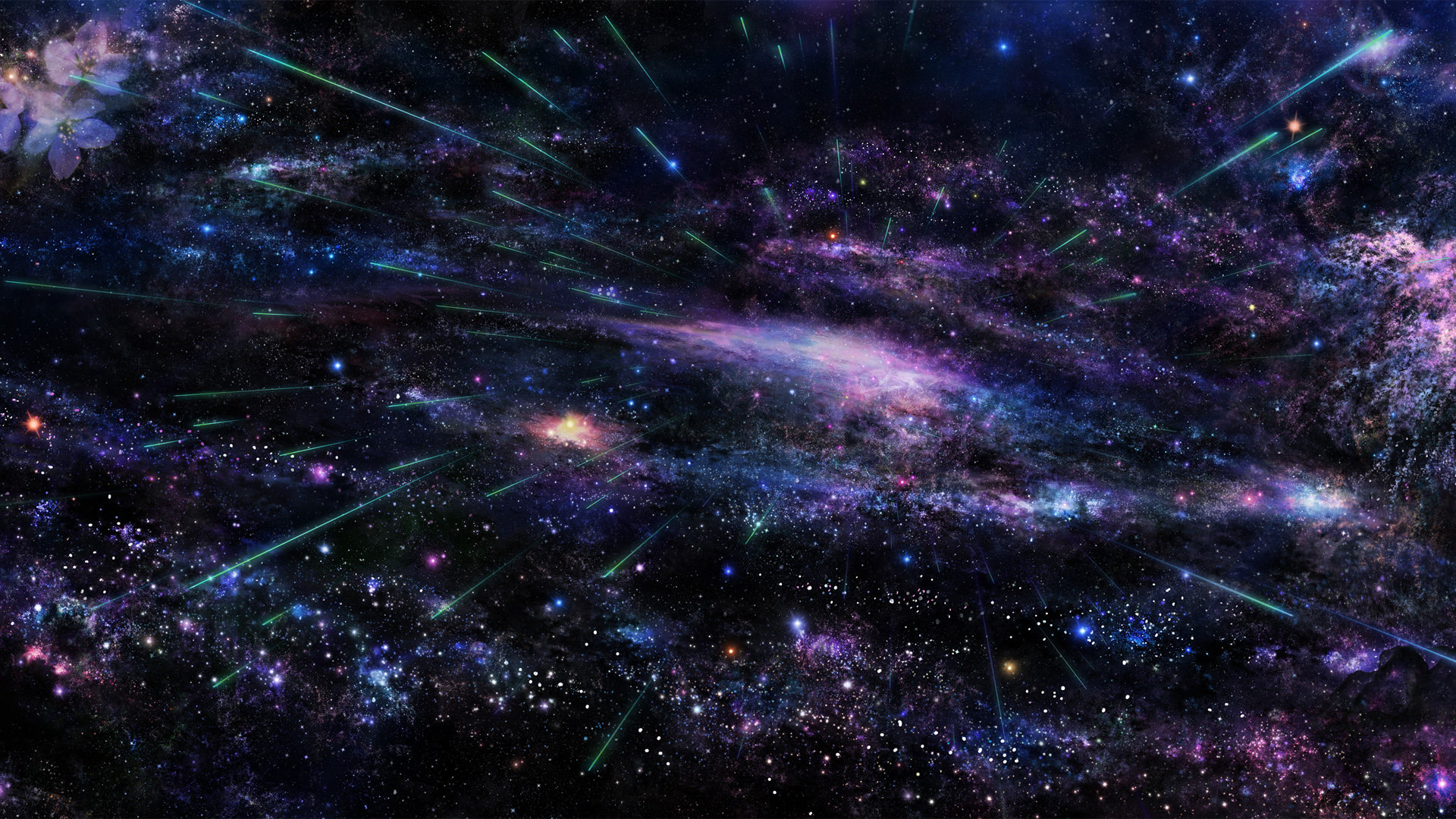 空间,星星,树,樱花,银河,星空桌面高清壁纸
