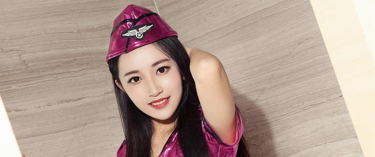 敏珺空姐制服性感美女带鱼屏高清壁纸