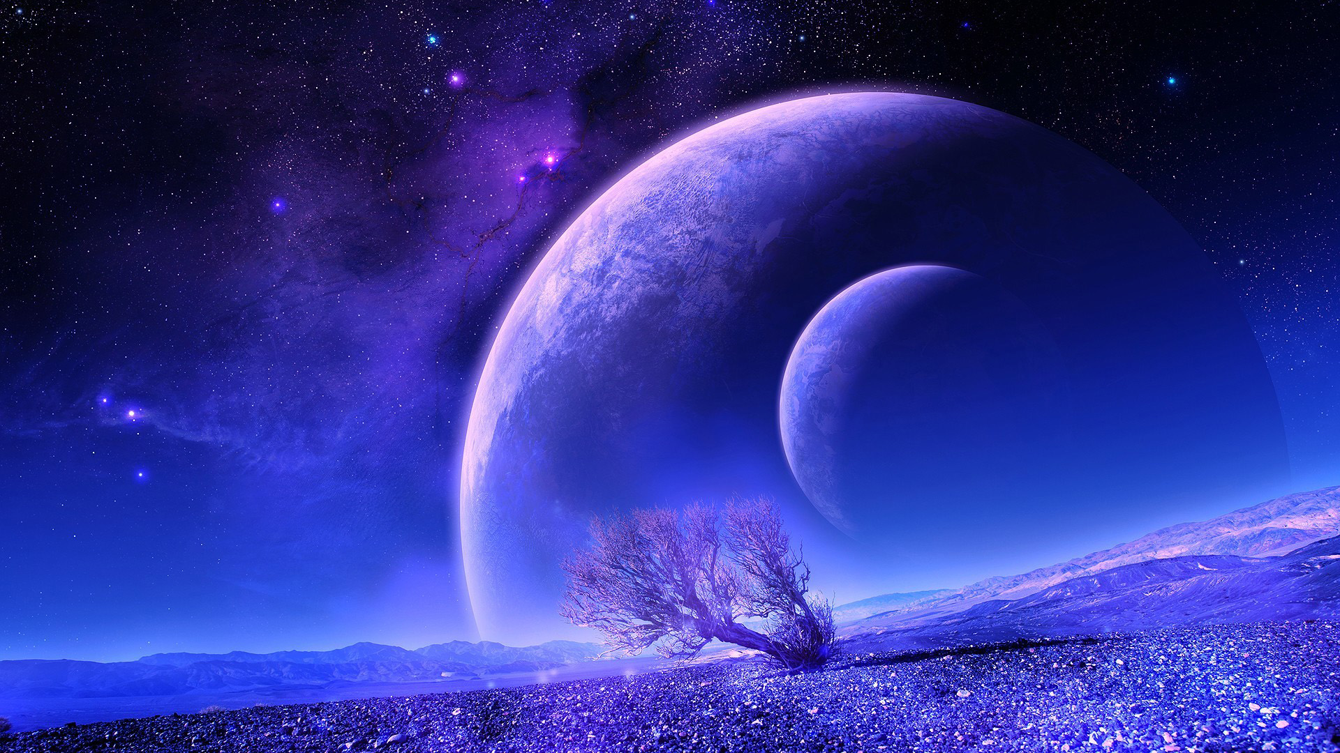 星球,树,空间,梦幻风景桌面高清壁纸