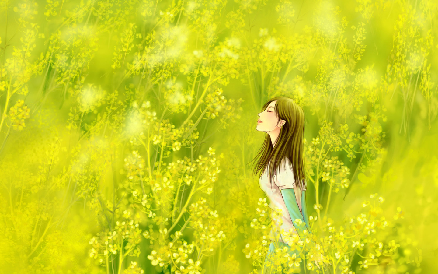 手绘美女花海高清壁纸