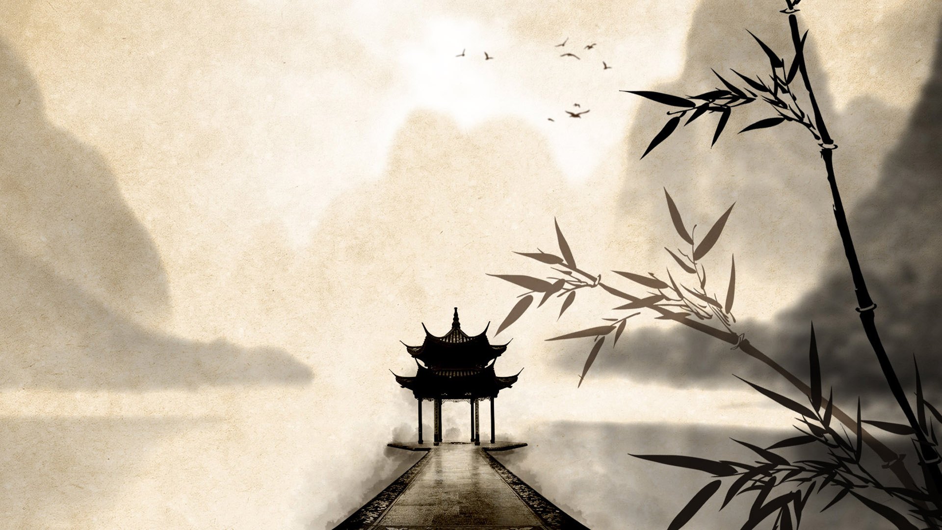 水墨凉亭风景桌面高清壁纸