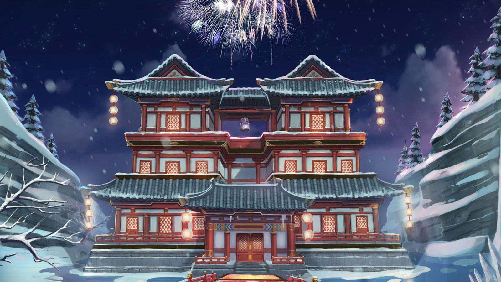 山谷寺庙风景桌面高清壁纸