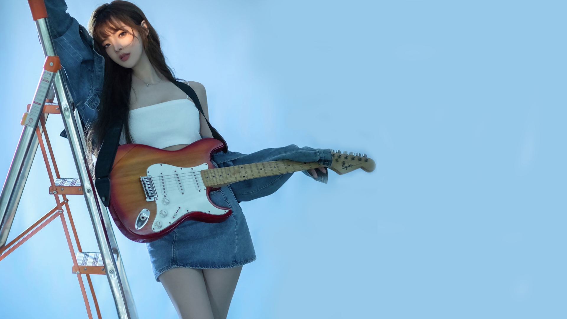 夏木颖 吉他 牛仔美女 好看身材唯美高清壁纸