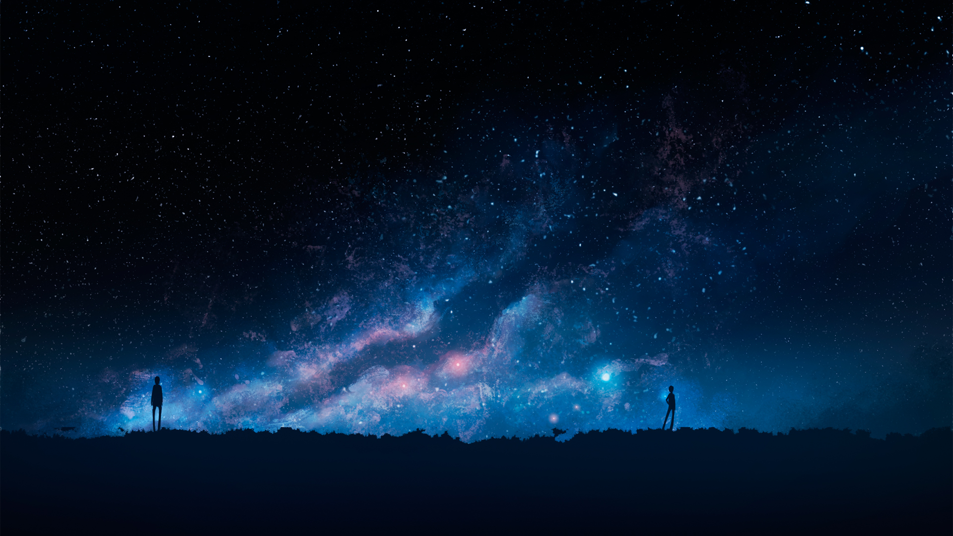 星空 云 两个人 女孩男孩 动漫高清壁纸
