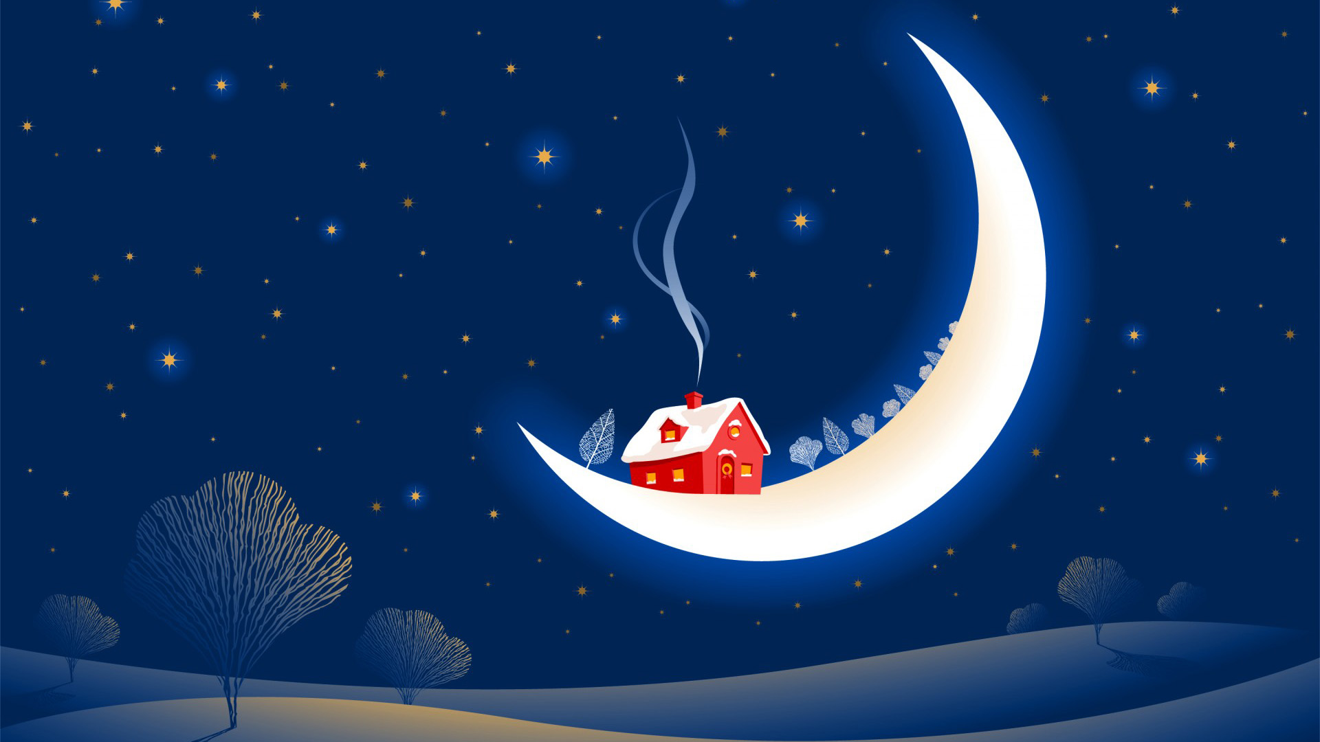 月,星,冬天,雪,唯美意境高清壁纸