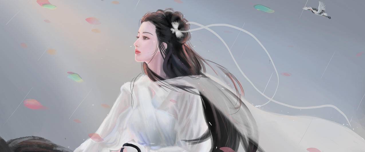 巴图BaTu 古风白衣女孩唯美3440x1440带鱼屏高清壁纸