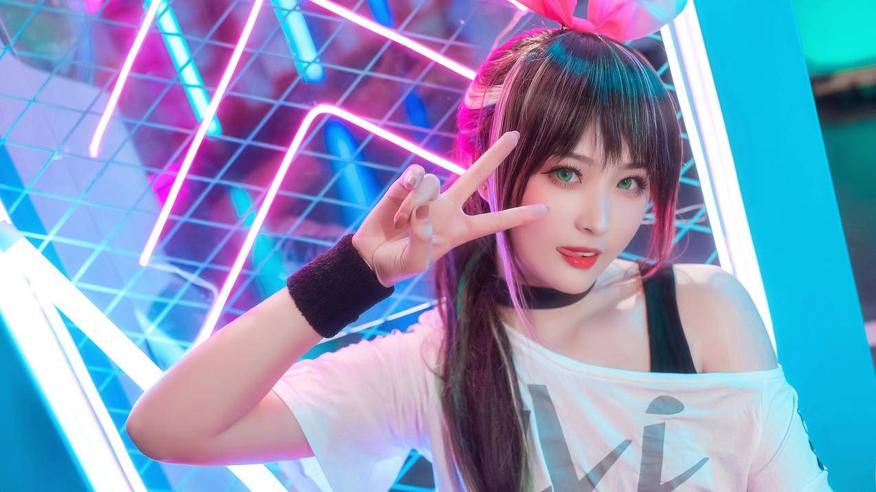可爱科幻少女 v字手势 剪刀手势 4k高清壁纸3840x2160