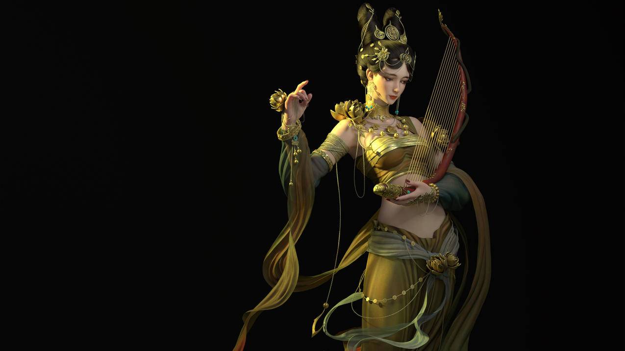 女孩 古风 乐器 3D 4K精选动漫高清壁纸