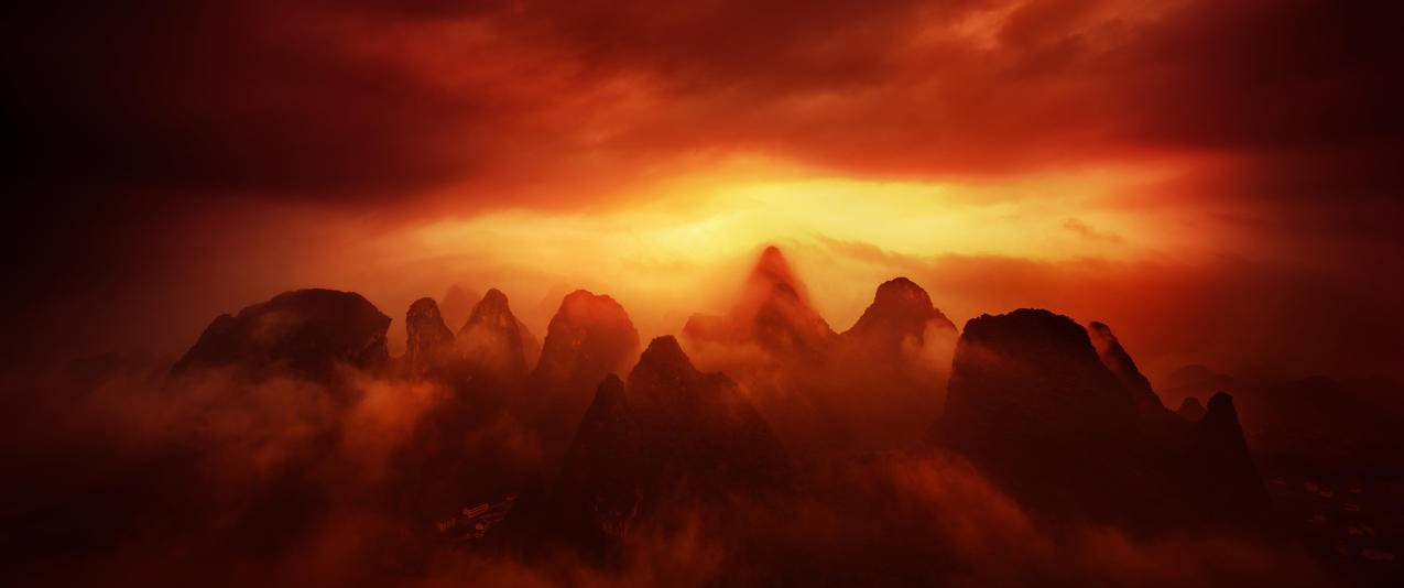 广西桂林山水摄影风景带鱼屏高清壁纸
