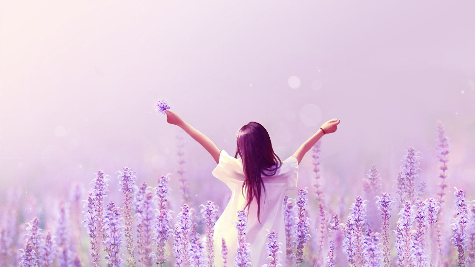 紫色花季少女桌面高清壁纸