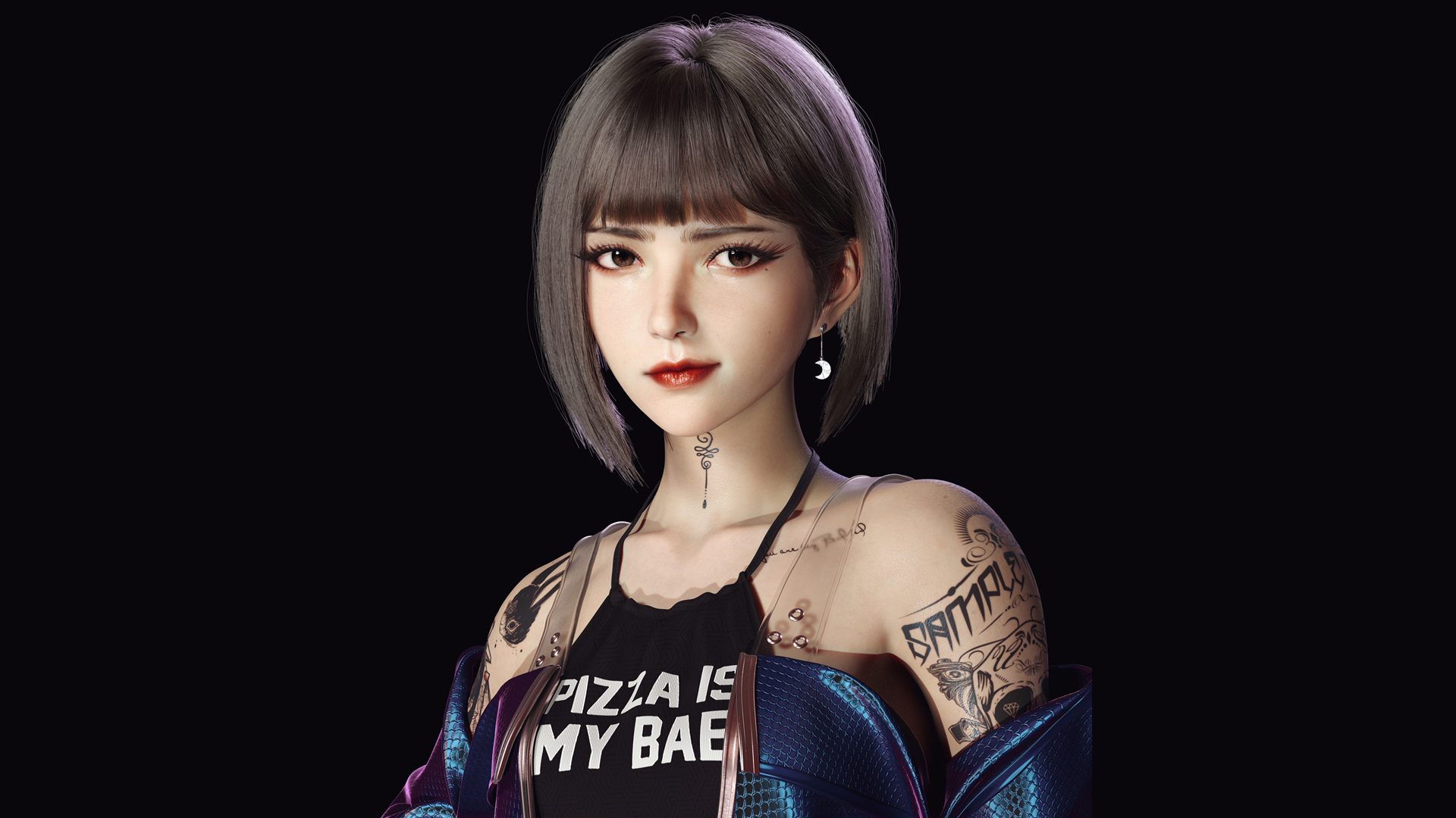 帅气短发美女 吊带背心 纹身美女高清壁纸