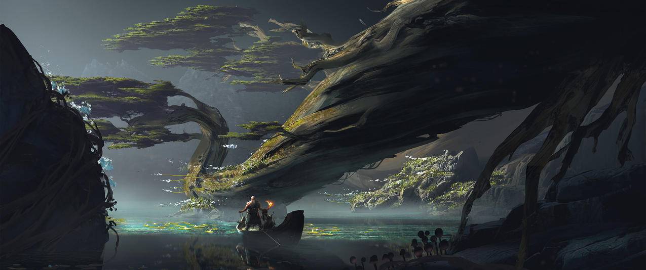 战神GodofWar游戏风景带鱼屏高清壁纸