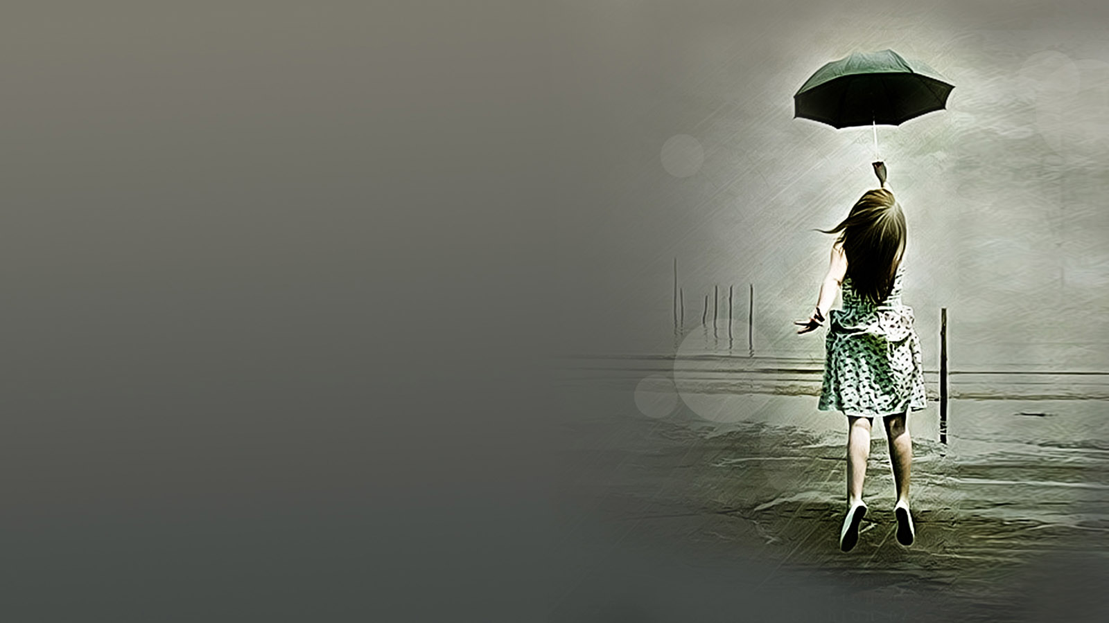 雨中快乐舞步女孩桌面高清壁纸