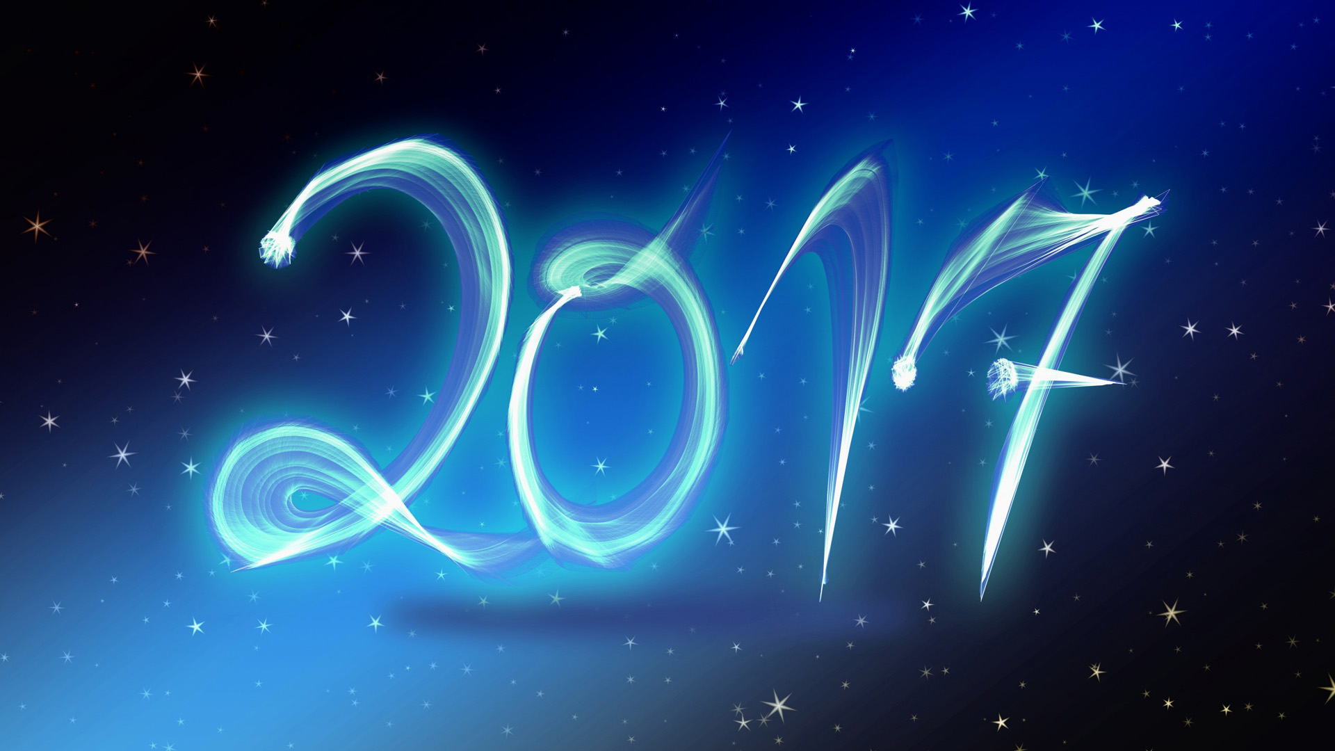 蓝色的2017年数字,星星,2017年数字个性背景高清壁纸